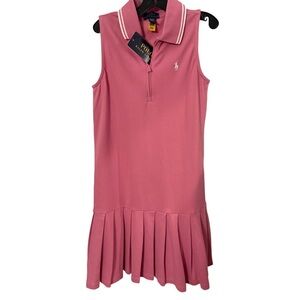 Polo Ralph Lauren Girls Pink Dress Pleated Skirt Zip Top Sz M (8-10) NWT